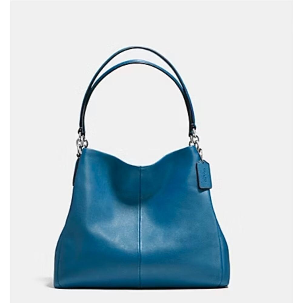 Coach Phoebe F35723 Blue Pebble Leather Shoulder Bag with Gold-Tone Hardware
